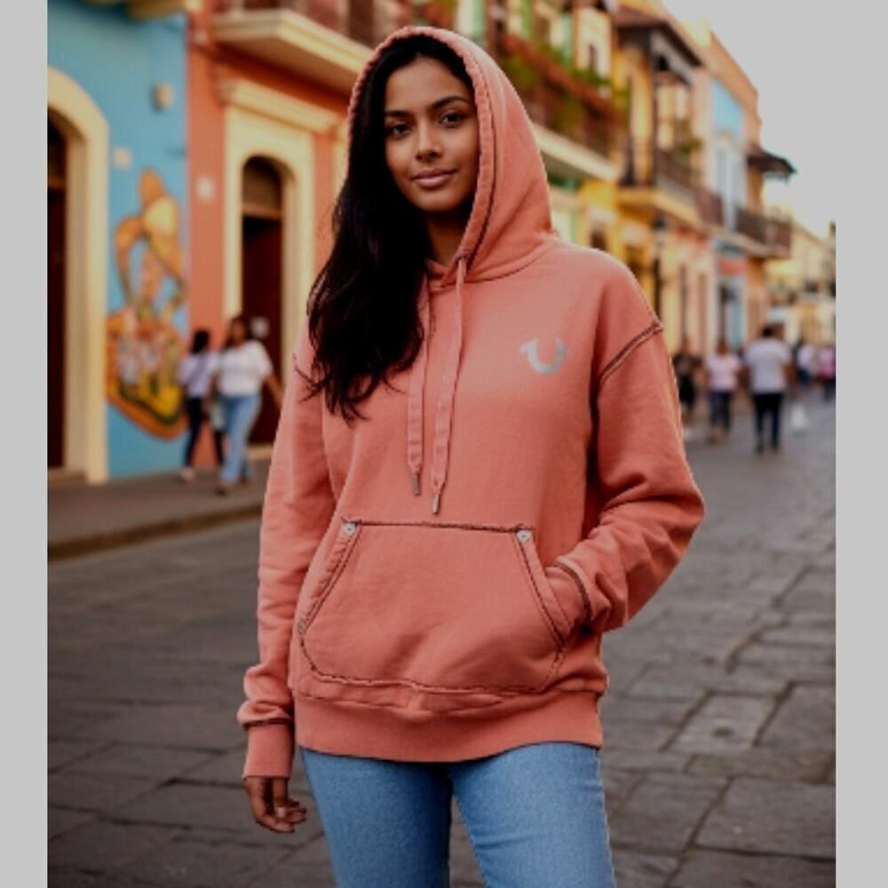 True Religion Womens Pre-owned Salmon Wash Colored Raw Edge Hoodie - XS/P